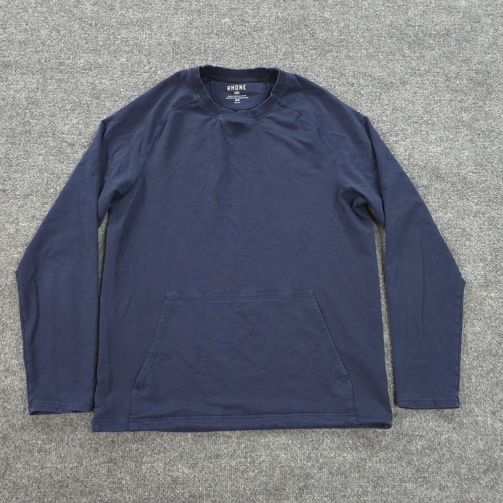 Rhone Sweatshirt Mens Medium Blue Bolinas Crewneck Kangaroo Pocket Drawcord